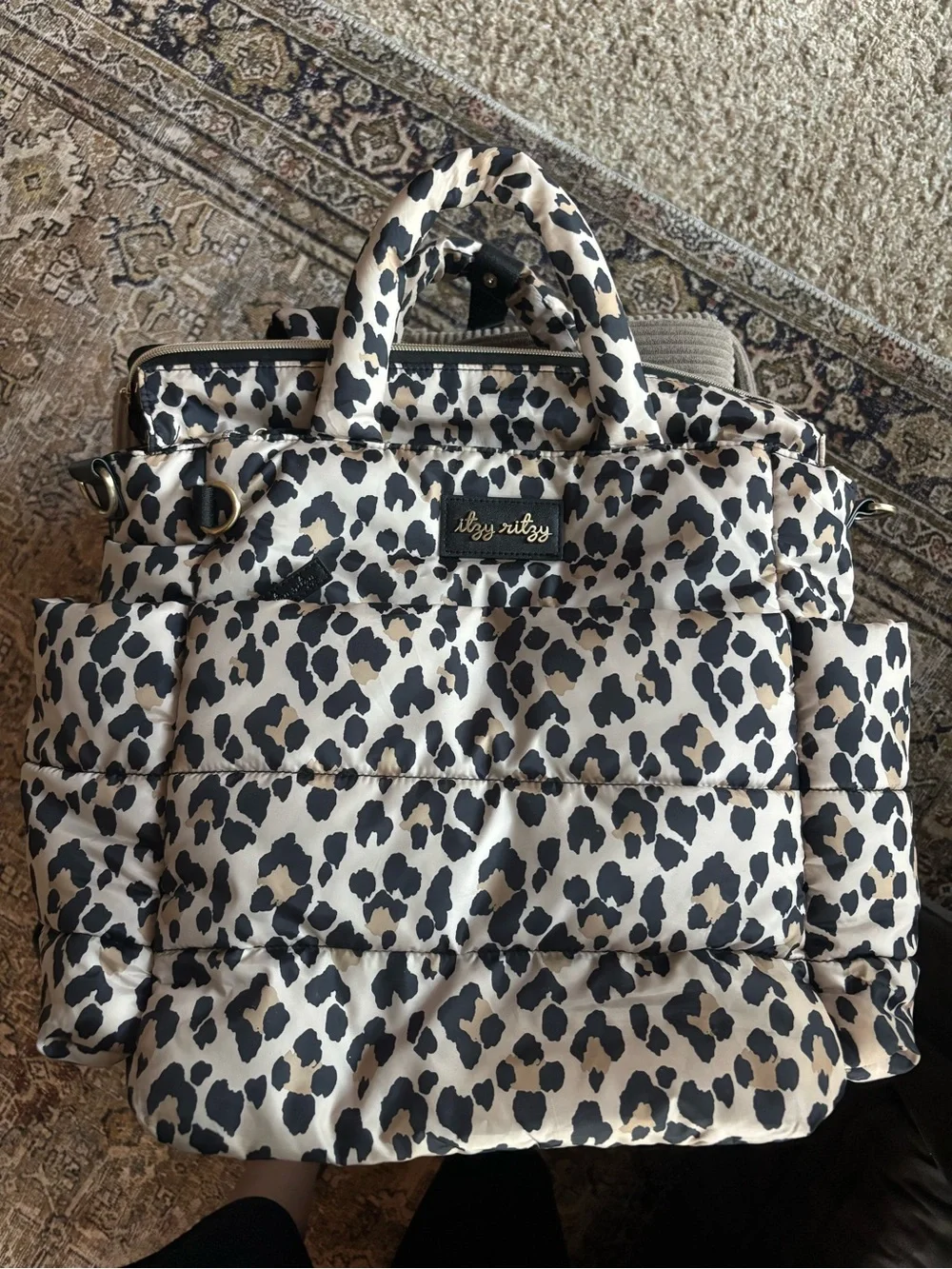 Itzy Ritzy Leopard Quilted Diaper Bag - Beige and Black